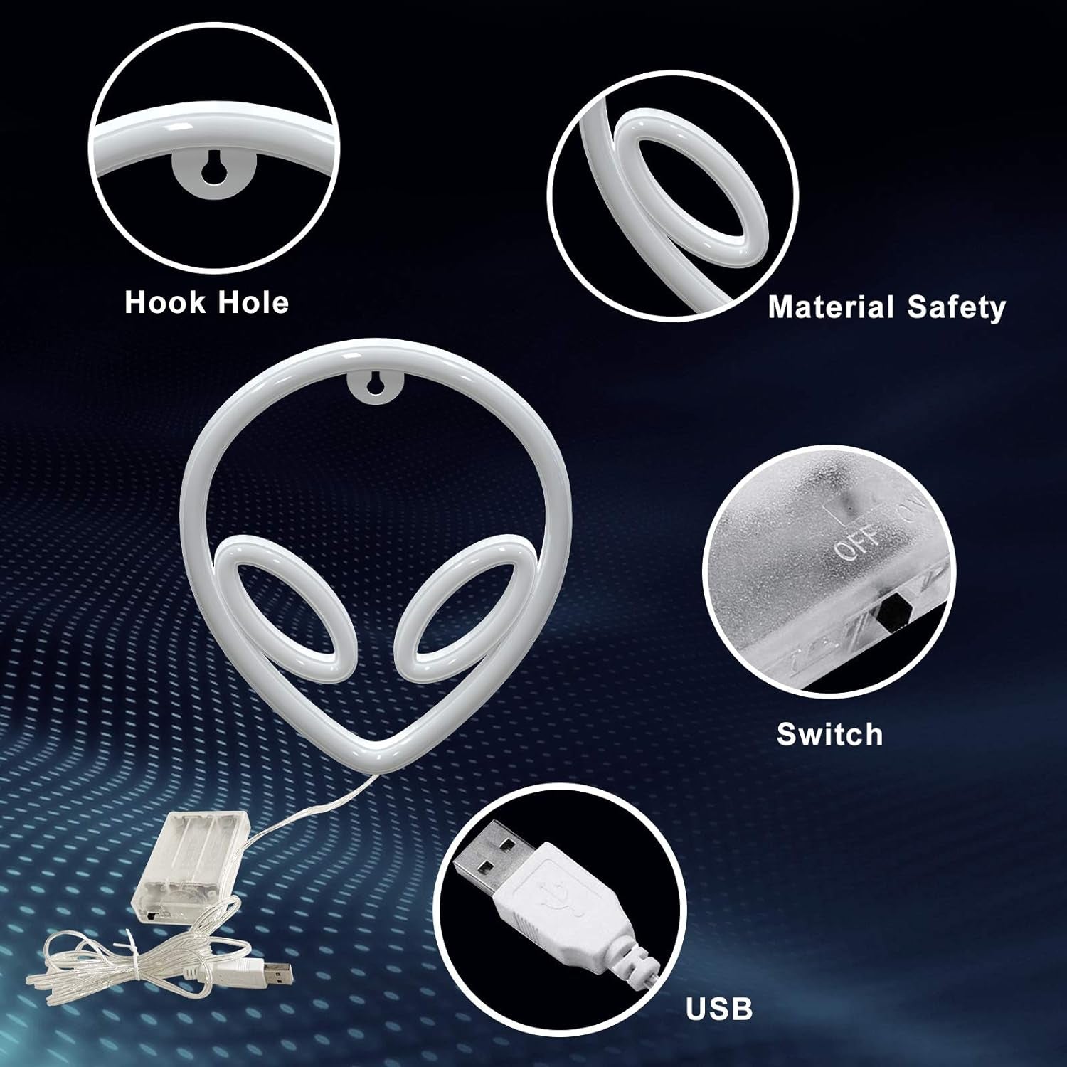 Neon Signs, Alien Neon Lights for Aesthetic Room Decor Light up Sign for Wall Decor Game Room Decor Cool Stuff for Teen Room Decor Led Sign for Man Cave Stuff, Trendy Home Decoration