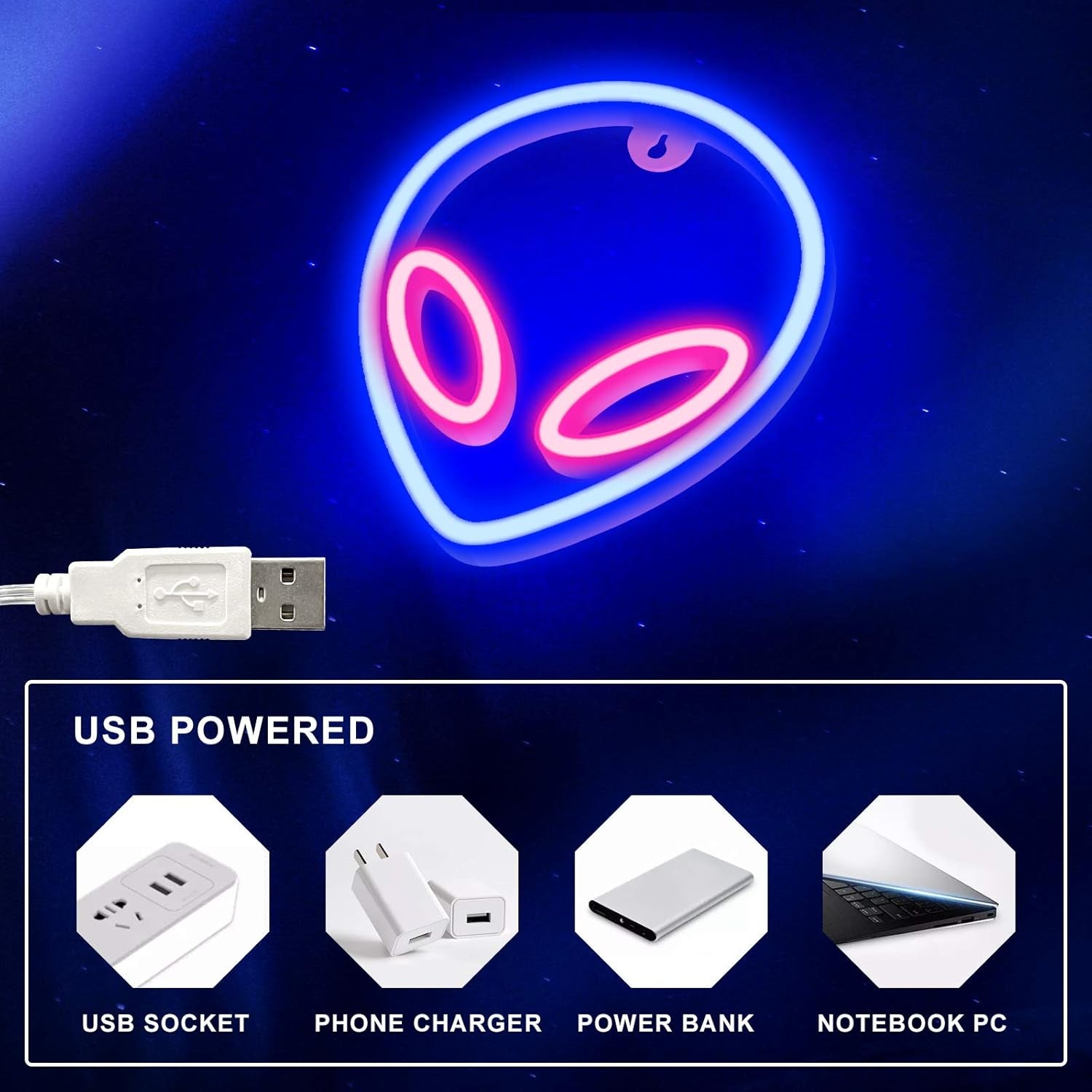 Neon Signs, Alien Neon Lights for Aesthetic Room Decor Light up Sign for Wall Decor Game Room Decor Cool Stuff for Teen Room Decor Led Sign for Man Cave Stuff, Trendy Home Decoration