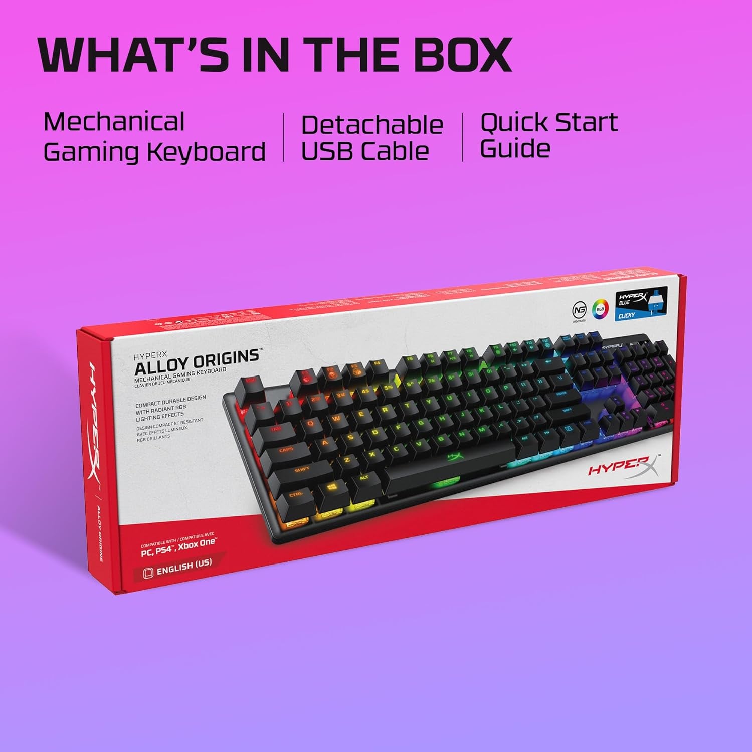 Alloy Origins - Mechanical Gaming Keyboard, Software-Controlled Light & Macro Customization, Compact Form Factor, RGB LED Backlit - Clicky  Blue Switch,