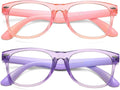 Kids Blue Light Blocking Glasses 2 Pack Unbreakable Frame for Boys & Girls-2 Pack(Transparent Pink+Transparent Purple)