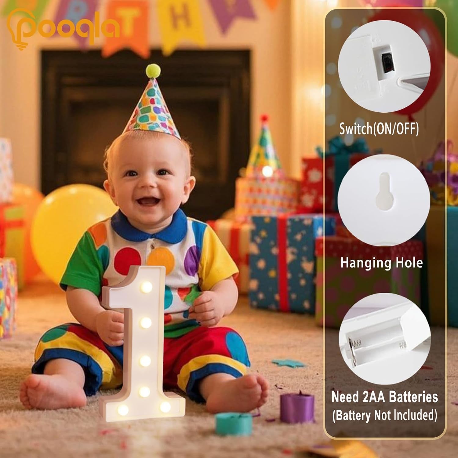 Decorative Led Light up Number Letters, White Plastic Marquee Number Lights Sign Party Wedding Decor Battery Operated Number (1)