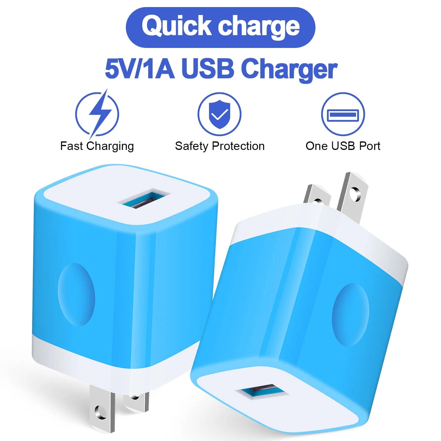 Charger Block,Usb Wall Charger Adapter, USB Fast Charging Cube Station Plug Charger Blocks Iphone Wall Charger,Blue