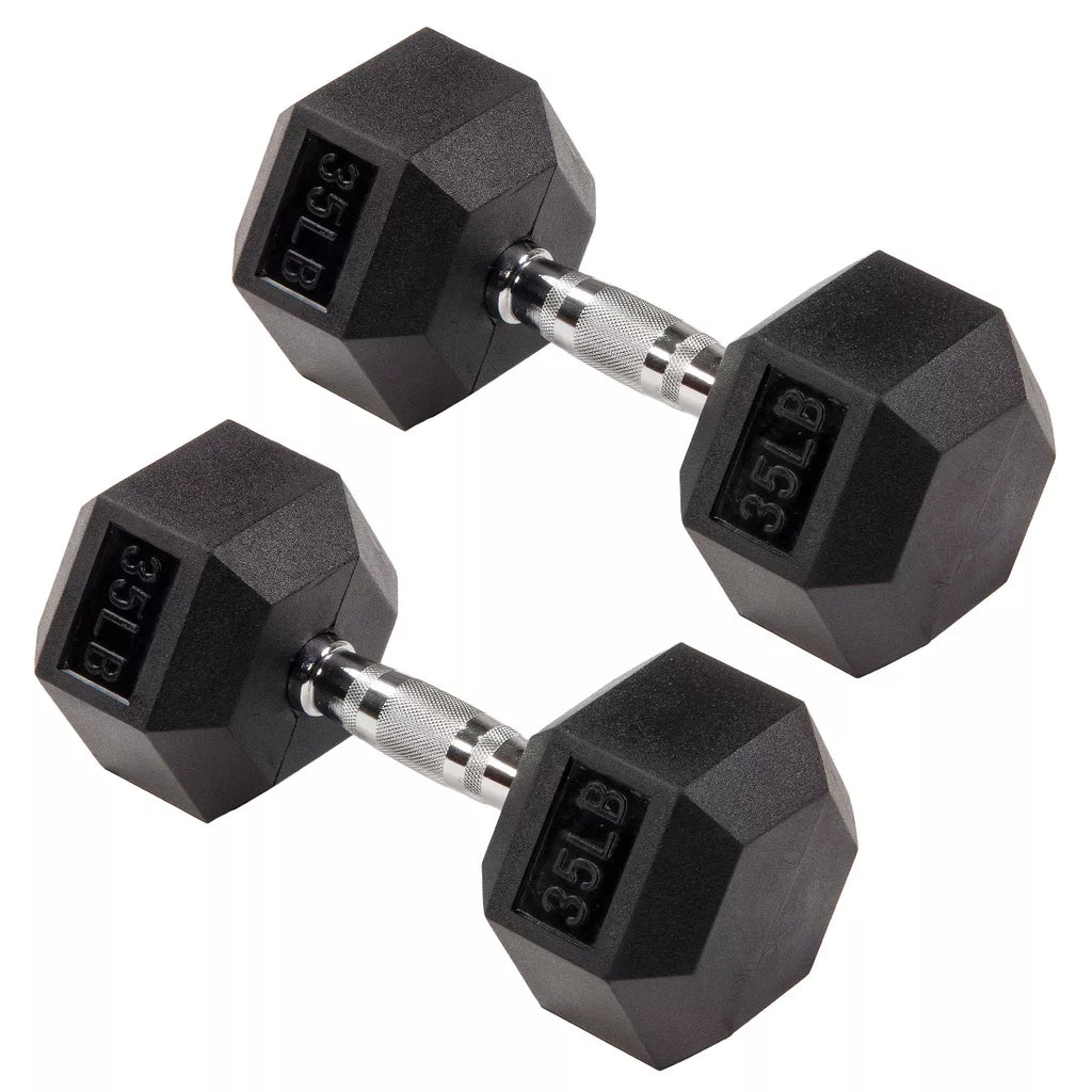 Signature Fitness Hex Dumbbells Non-Slip Free Weights Full Body Strength Training Home Gym Workout Equipment Set