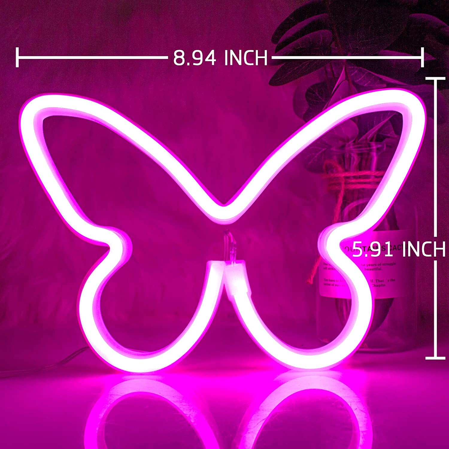 Neon Signs for Bedroom, Butterfly Neon Sign LED Lights USB or Battery Powered, Christmas Decoration Led Light Neon Wall Signs for Girls, Pink Light up Sign for Gift Party Wedding Kids Room Decor, Pink