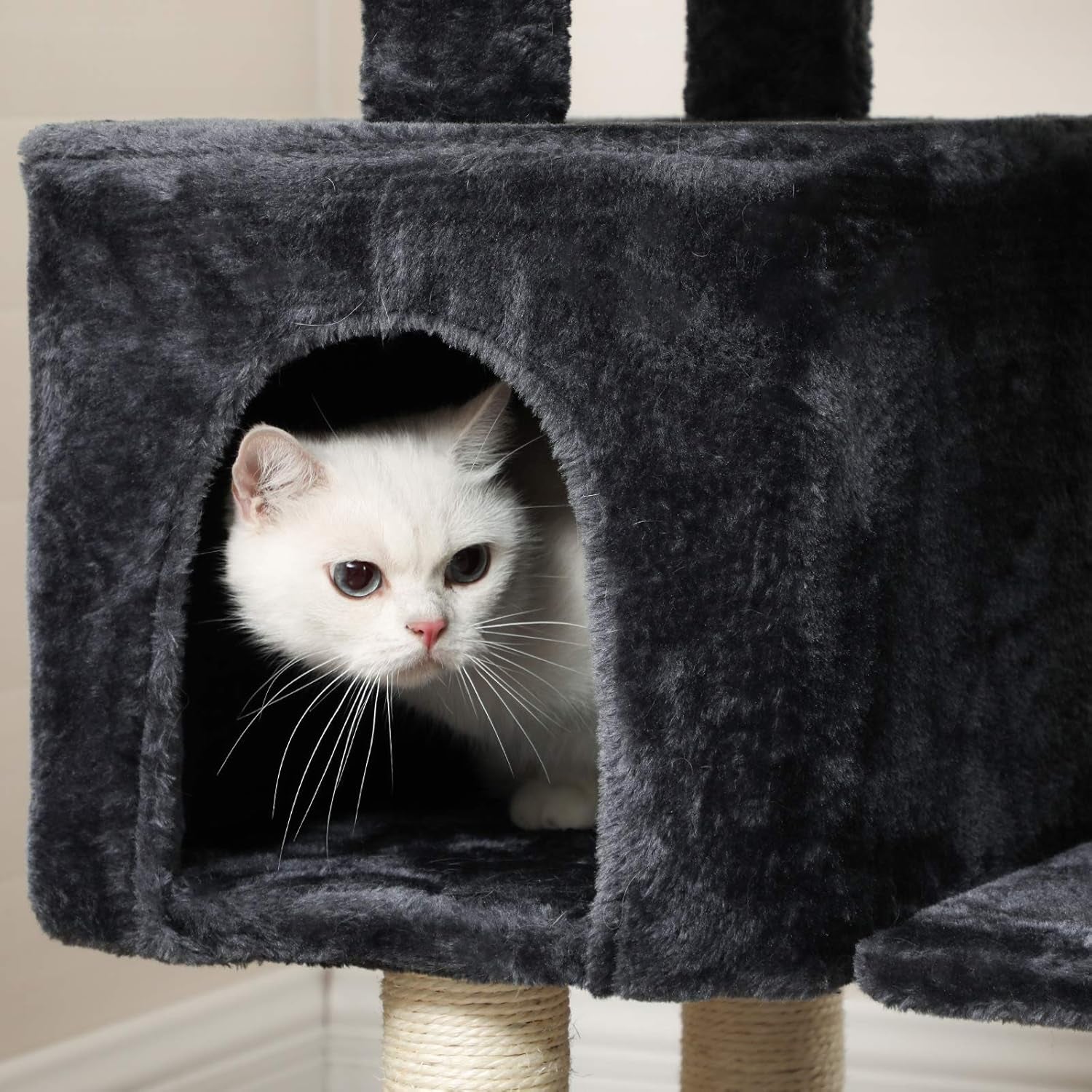 Multi-Level Cat Tree with Cat Cave, Basket Lounger, Padded Perch, Cat Tower, Stable and Safe Plush Cat Condo with Sisal Posts for Kitten, Old Cat, Chubby Cat, Smoky Gray UPCT052G01