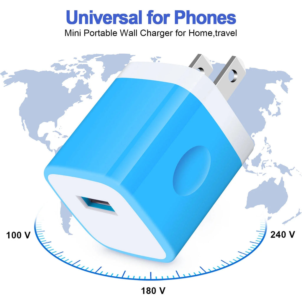 Charger Block,Usb Wall Charger Adapter, USB Fast Charging Cube Station Plug Charger Blocks Iphone Wall Charger,Blue