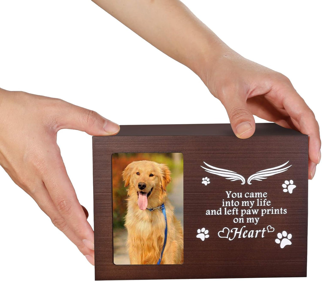 Pet Memorial Keepsake - Cat or Dog Urn with Photo Frame, Wooden Bamboo Urn for Memorial Gifts