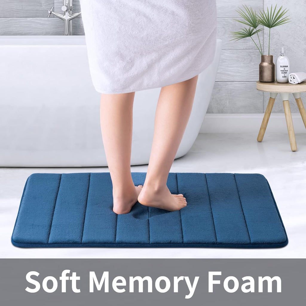 Memory Foam Bath Mat 20' X 32', Water Absorbent Shower Mat, Thick Non Slip Bath Rugs with PVC Backing, Ultra Soft Bath Rugs for Floor & Tub, Navy