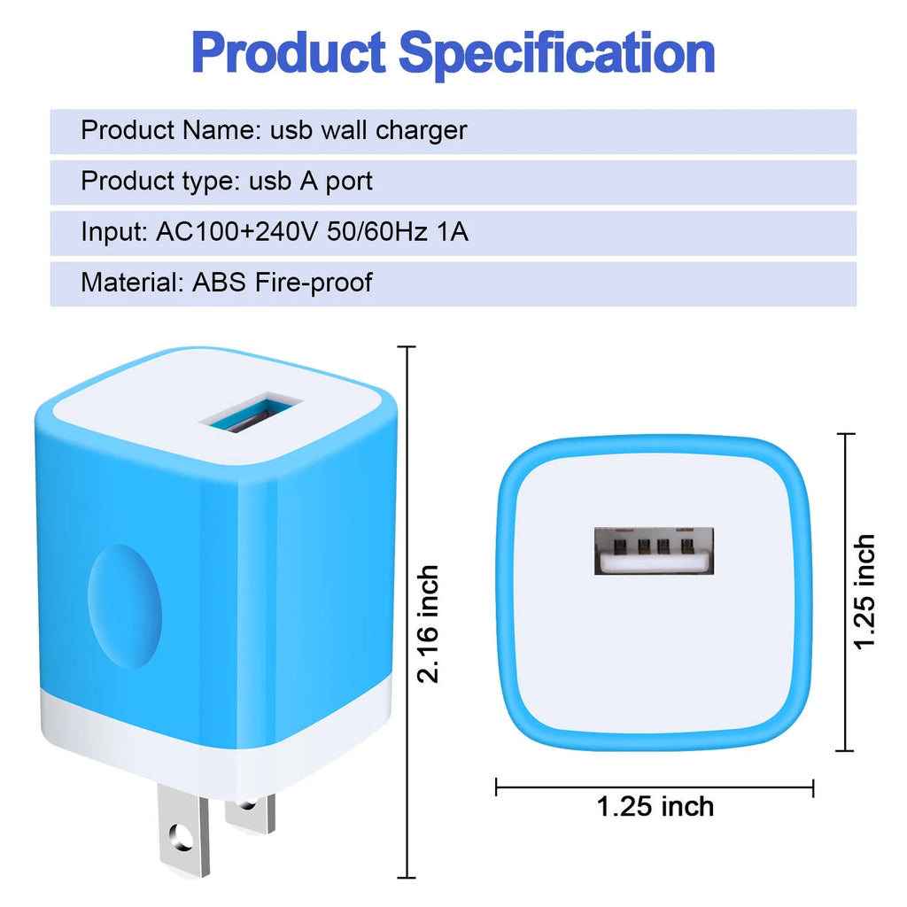 Charger Block,Usb Wall Charger Adapter, USB Fast Charging Cube Station Plug Charger Blocks Iphone Wall Charger,Blue