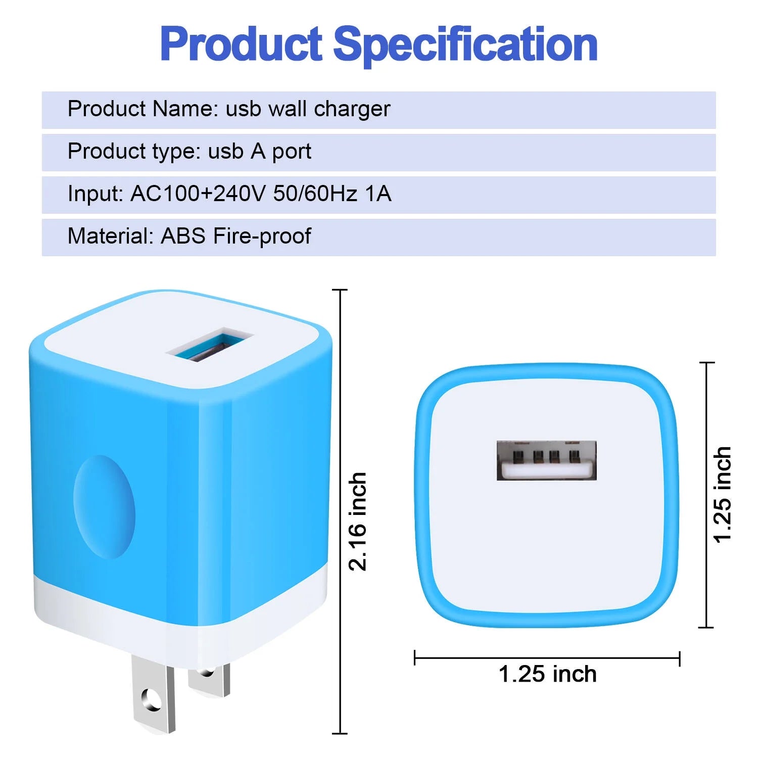 Charger Block,Usb Wall Charger Adapter, USB Fast Charging Cube Station Plug Charger Blocks Iphone Wall Charger,Blue