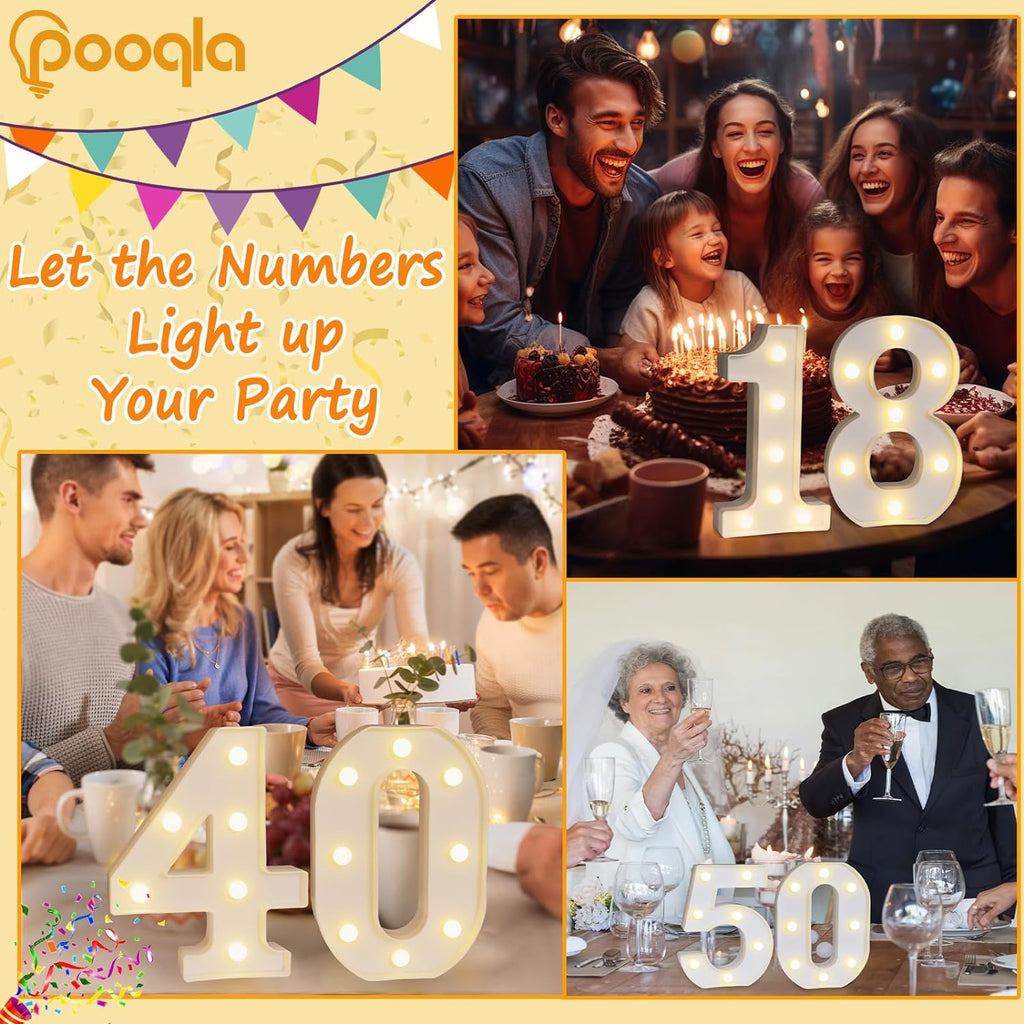 Decorative Led Light up Number Letters, White Plastic Marquee Number Lights Sign Party Wedding Decor Battery Operated Number (1)