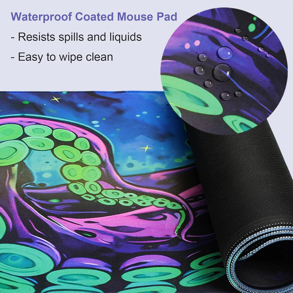 Blacklight Octopus Gaming Mouse Pad – UV Reactive Kraken Tentacles Mouse Mat, Neon Glow in the Dark Waterproof Extended Mousepad with Non-Slip Rubber Base for Office & Home – 31.5" X 11.8"