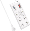 8 AC Outlet, 5 Feet Extension Cord Power Strip with 3 USB-A 2.4A 1USB-C 3A, MAX Output 1625W 13A, 600Joule, Ultra-Compact Wide Spaced Outlet for Large Plug