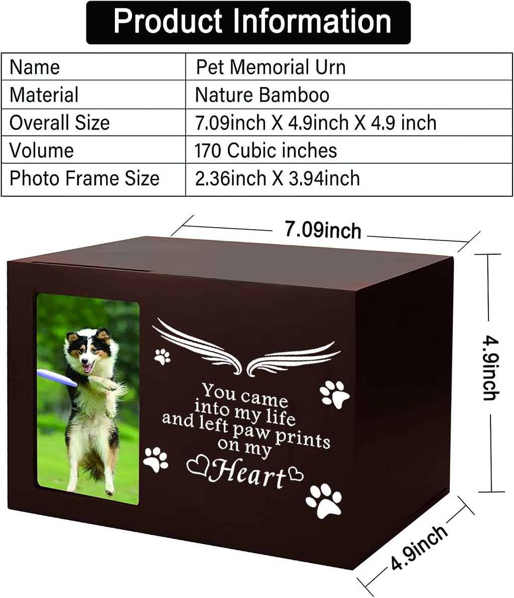 Pet Memorial Keepsake - Cat or Dog Urn with Photo Frame, Wooden Bamboo Urn for Memorial Gifts