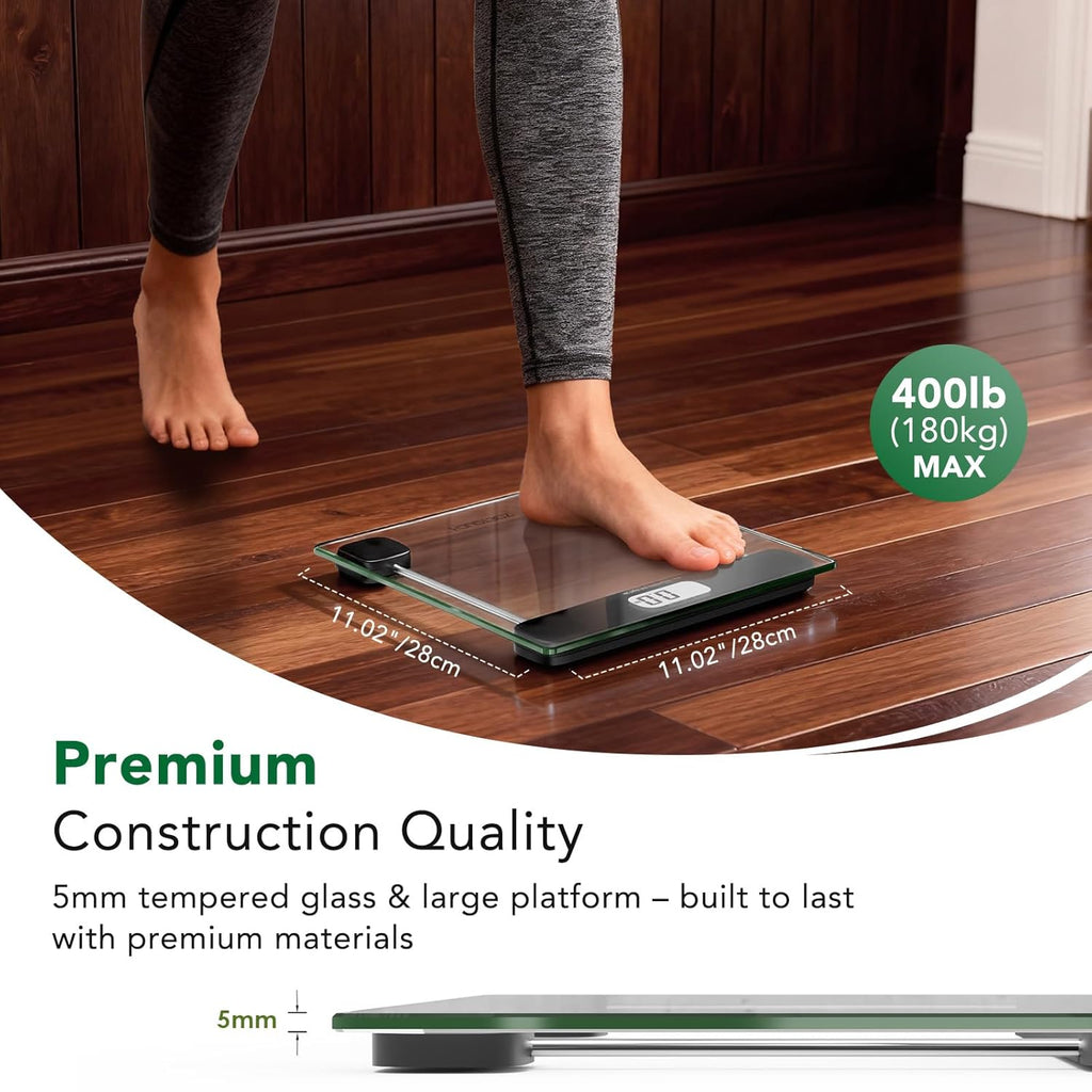 Scale for Body Weight, Accurate Bathroom Scales, Digital Weighing Machine for People, 400Lb Capacity, LCD Display, Step-On Technology, Tempered Glass, Measuring Tape Included