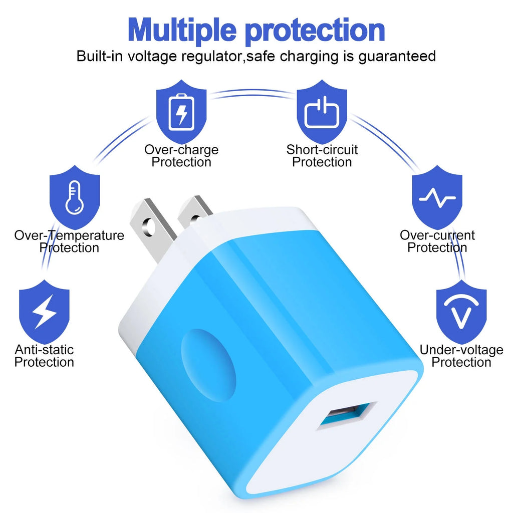 Charger Block,Usb Wall Charger Adapter, USB Fast Charging Cube Station Plug Charger Blocks Iphone Wall Charger,Blue