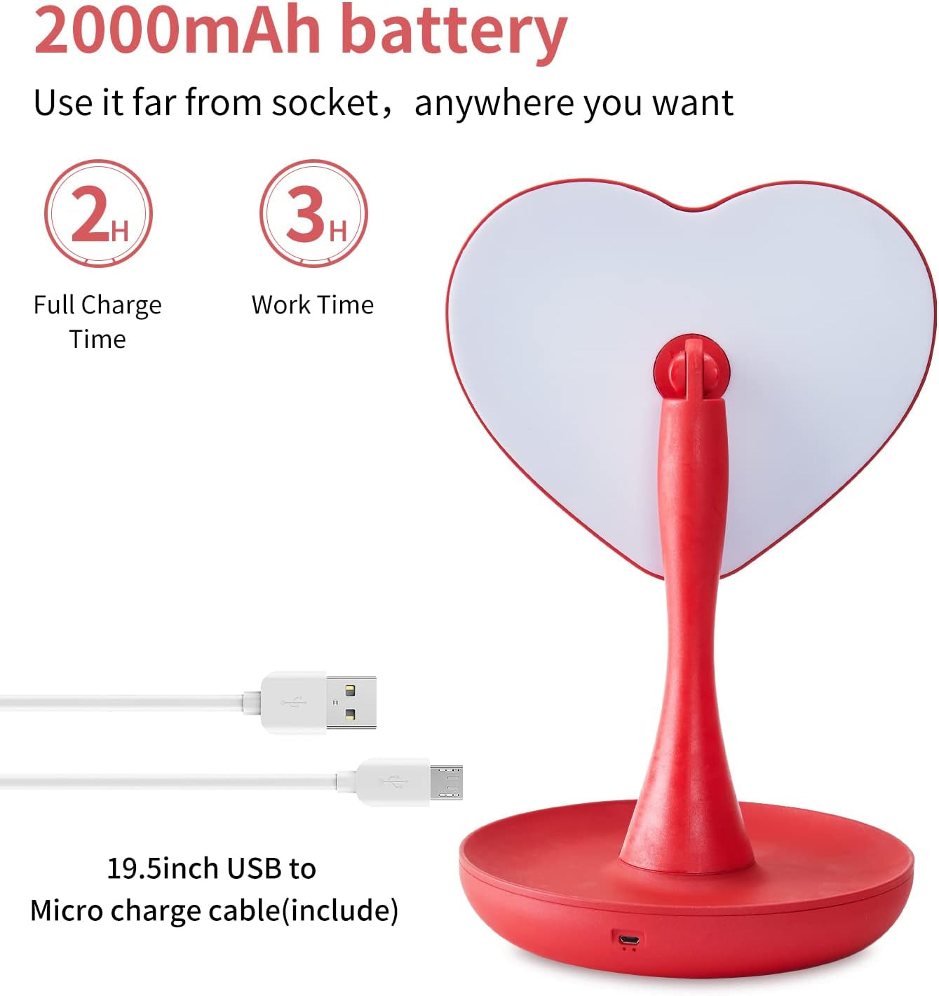 Makeup Mirror with Lights,2000 Mah LED Rechargeable Makeup Mirror,Back Ambient Light, Nice Gift for Daughter Girlfriend Wife Sister,Red