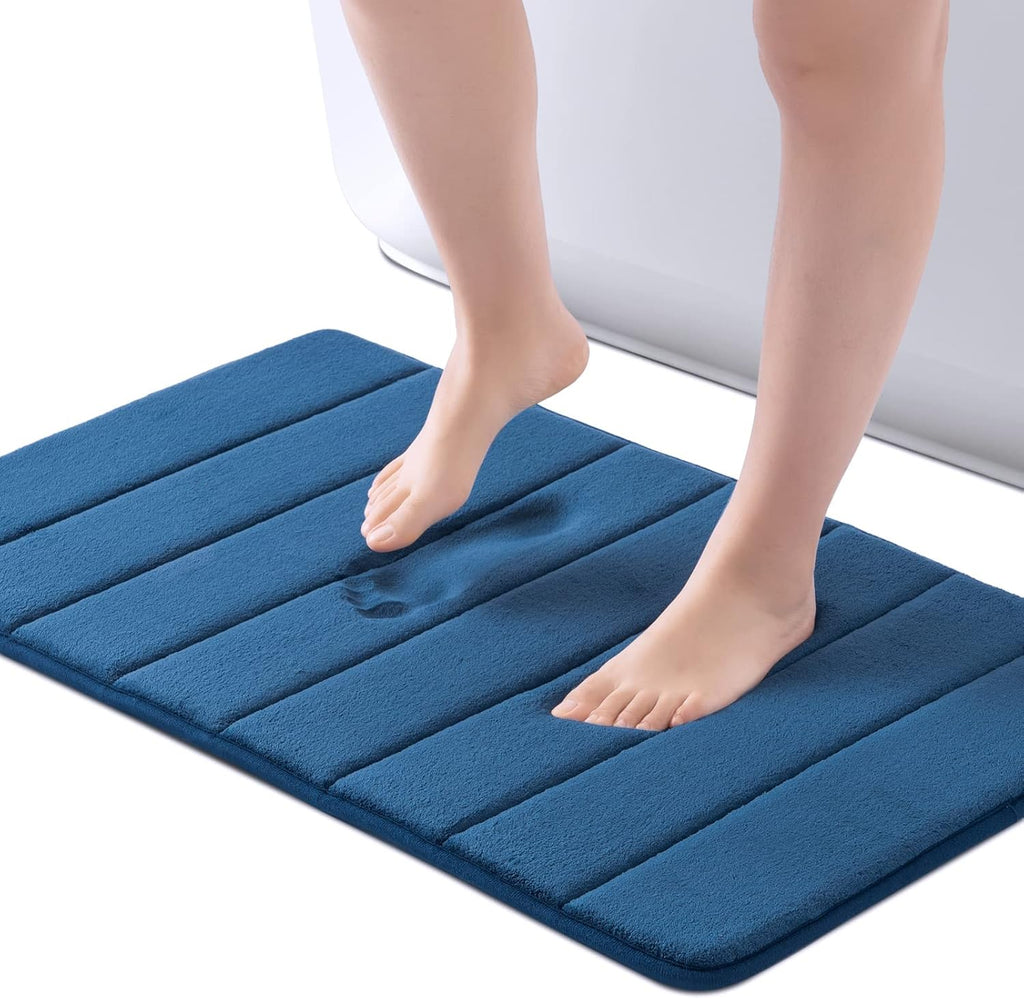 Memory Foam Bath Mat 20' X 32', Water Absorbent Shower Mat, Thick Non Slip Bath Rugs with PVC Backing, Ultra Soft Bath Rugs for Floor & Tub, Navy