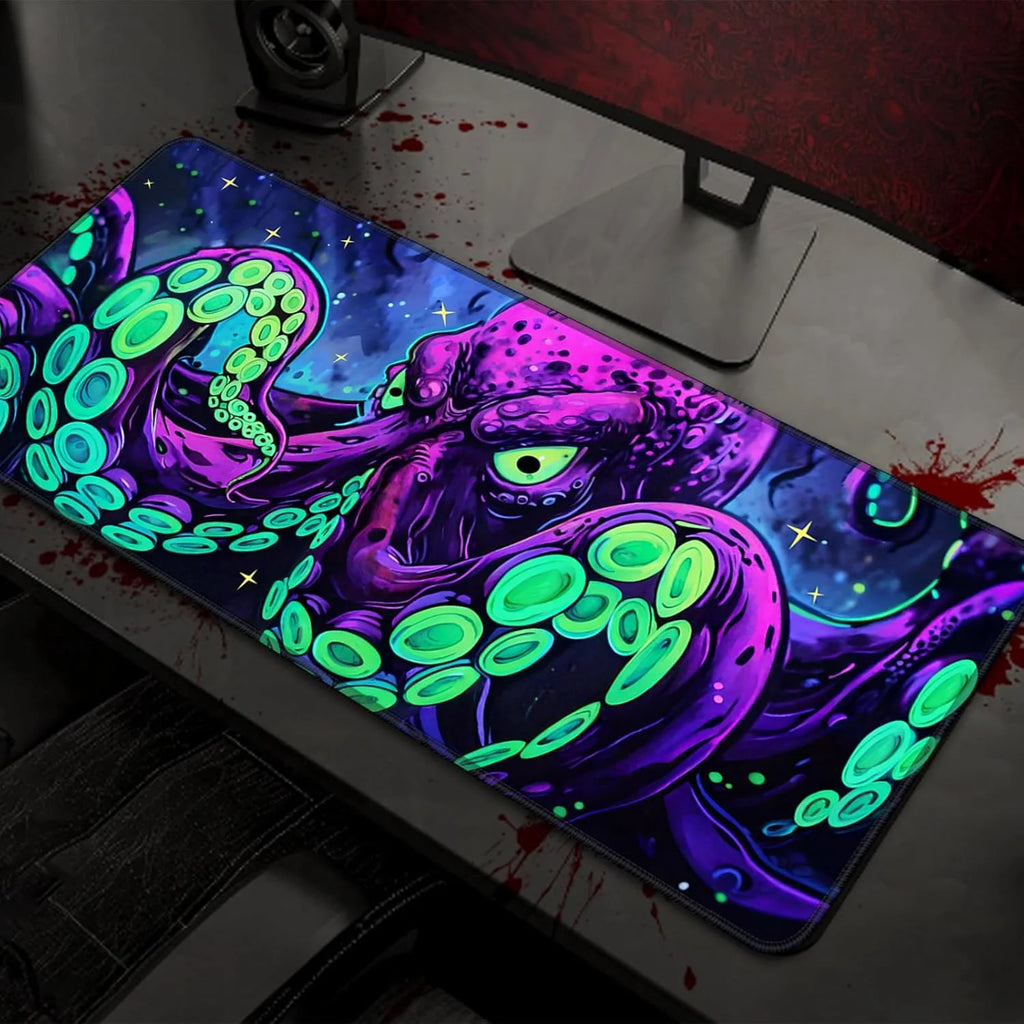 Blacklight Octopus Gaming Mouse Pad – UV Reactive Kraken Tentacles Mouse Mat, Neon Glow in the Dark Waterproof Extended Mousepad with Non-Slip Rubber Base for Office & Home – 31.5" X 11.8"
