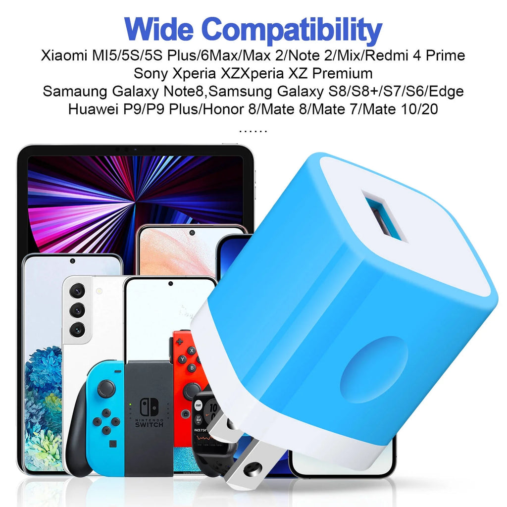 Charger Block,Usb Wall Charger Adapter, USB Fast Charging Cube Station Plug Charger Blocks Iphone Wall Charger,Blue