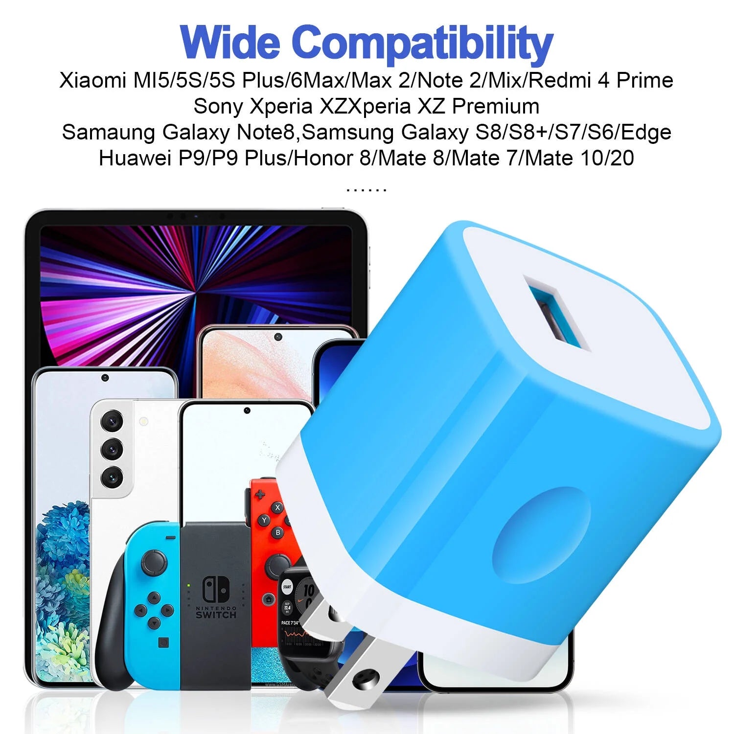 Charger Block,Usb Wall Charger Adapter, USB Fast Charging Cube Station Plug Charger Blocks Iphone Wall Charger,Blue