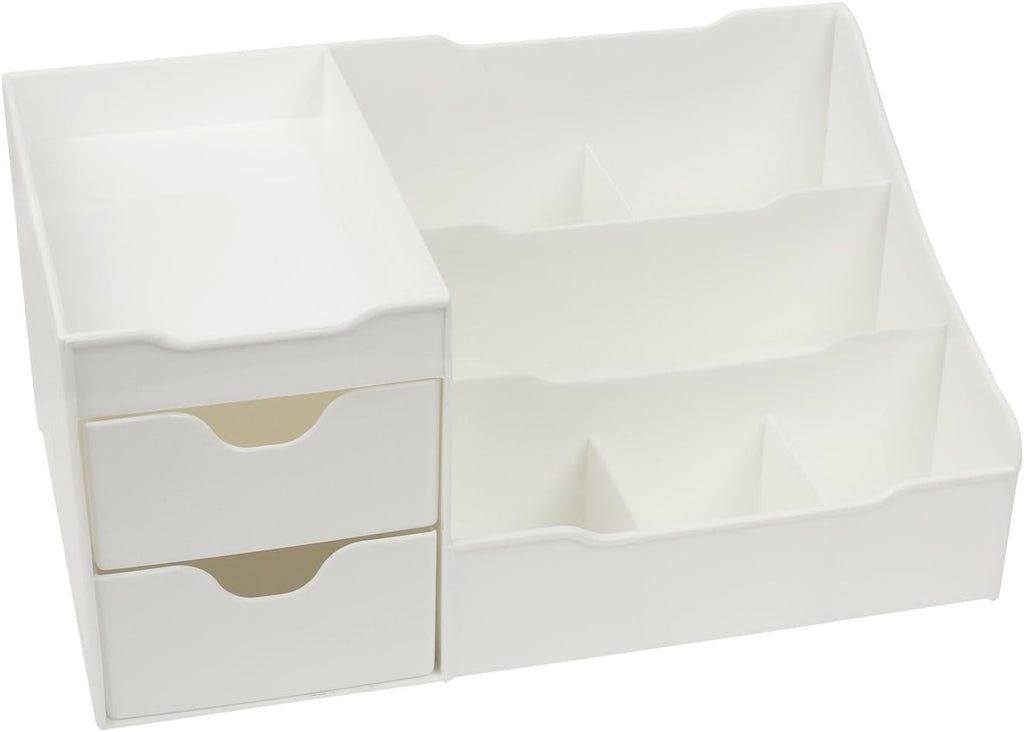 Cosmetic Storage Organizer - Sitting on Your Vanity, Bathroom Counter or Dresser - Easily Organize Your Cosmetics, Jewelry, Hair Accessories (White)