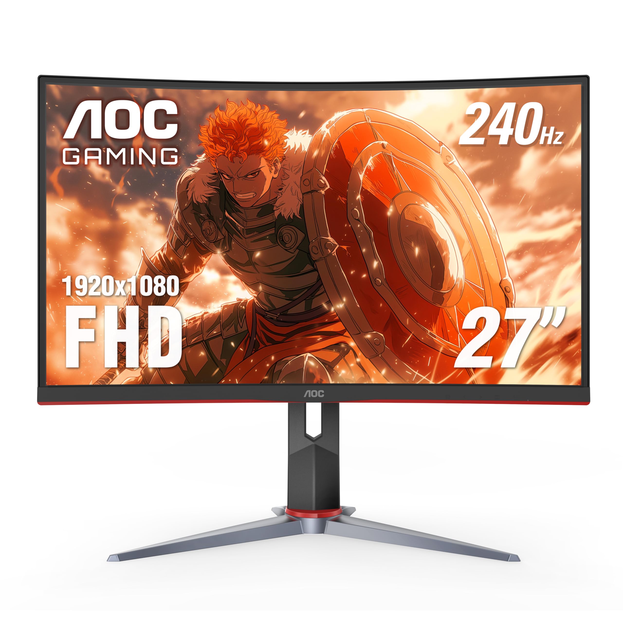 C27G2Z 27" Curved Frameless Ultra-Fast Gaming Monitor, FHD 1080P, 0.5Ms 240Hz, Freesync, 2X HDMI 2.0, 1X Display Port, Height Adjustable, Xbox PS5 Switch Ready, 3-Year Zero-Bright-Dot