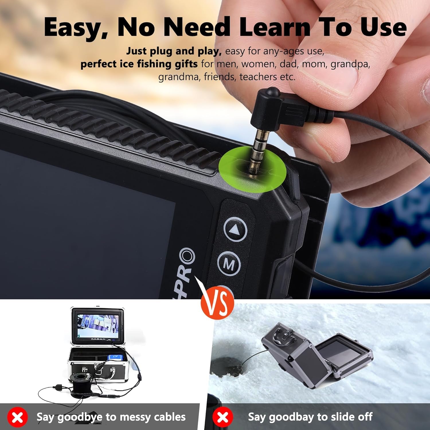 [® 2026 Upgrade] 4.5'' True HD 1080P Underwater Fishing Camera (Plug & Play) - Ice Fishing Camera Underwater W/ 5,000Mah, USB-C, IR+LED, Fish Finder for Ice/Lake/Kayak, 20M/65Ft