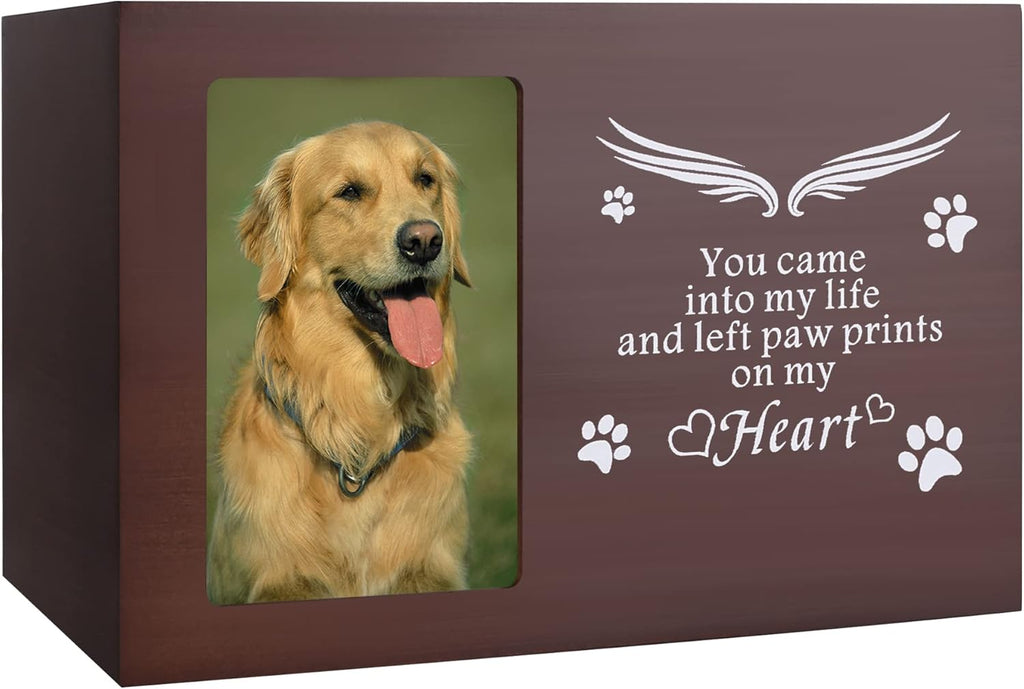 Pet Memorial Keepsake - Cat or Dog Urn with Photo Frame, Wooden Bamboo Urn for Memorial Gifts