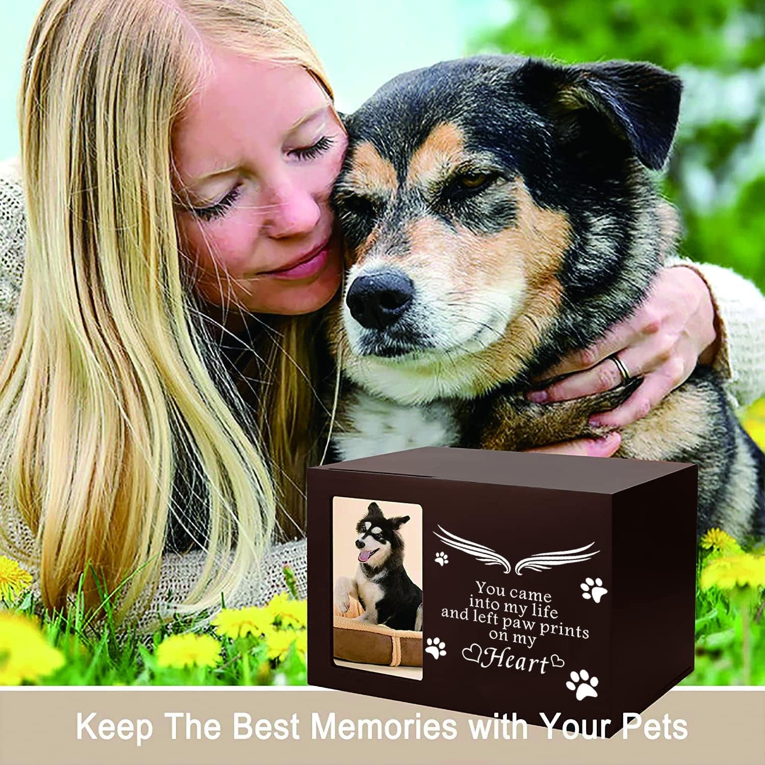 Pet Memorial Keepsake - Cat or Dog Urn with Photo Frame, Wooden Bamboo Urn for Memorial Gifts