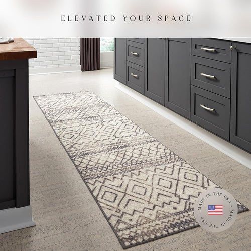 Abstract Diamond Modern Distressed Non Slip Runner Rug for Hallway Entry Way Floor Carpet [Made in USA], 2'6 X 10, Neutral