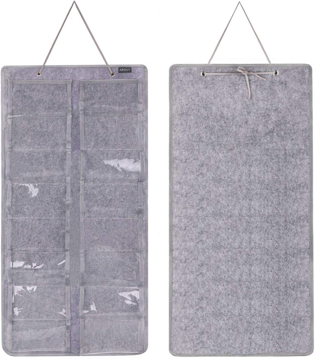 Sunglasses Organizer Storage, Hanging Dust Proof Wall Pocket Glasses Organizer - 16 Felt Slots Sunglass Organizers Holder with Metal Hook and Sturdy Rope (Gray, Dust Proof)