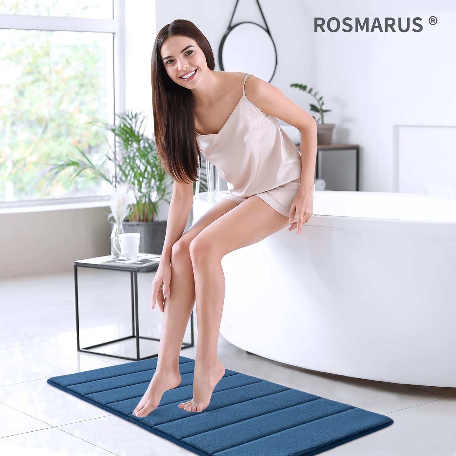 Memory Foam Bath Mat 20' X 32', Water Absorbent Shower Mat, Thick Non Slip Bath Rugs with PVC Backing, Ultra Soft Bath Rugs for Floor & Tub, Navy